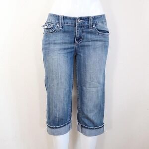 denim capri jeans cuffed low rise y2k rhinestone detail size 4